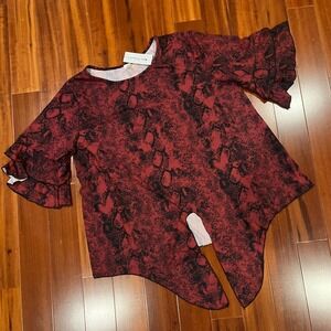 Red Black Snake Tee Milly Penzance Tie Front Short Sleeve Top New Size Large